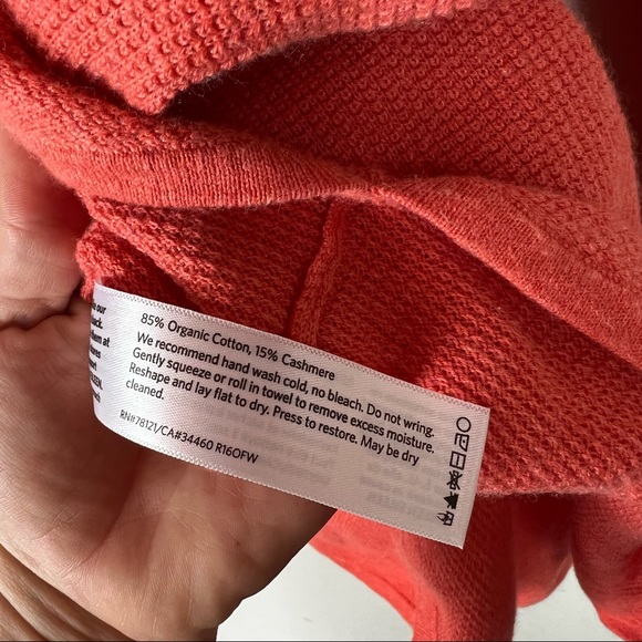 Eileen Fisher Orange Waffle Knit Thermal Organic Cotton & Cashmere Blend FLAWED - Picture 5 of 5